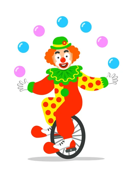 Drôle cirque clown jongler balles sur monocycle — Image vectorielle