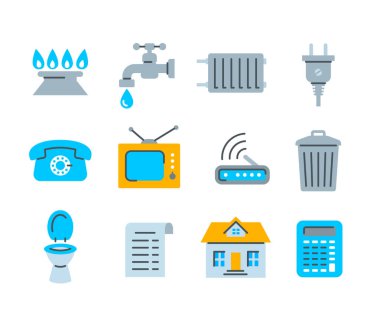 Ev hizmetleri hizmetleri ödeme faturası düz simgeleri