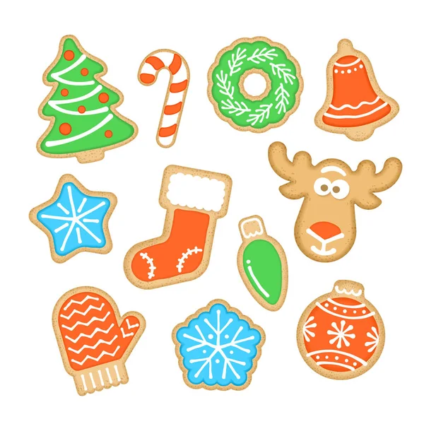 Χριστουγεννιάτικα μπισκότα με γλάσο ζάχαρης — Διανυσματικό Αρχείο