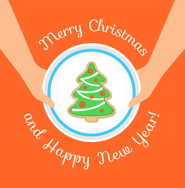 Καλά Χριστούγεννα χαιρετισμό με μπισκότο μελόψωμο — Διανυσματικό Αρχείο