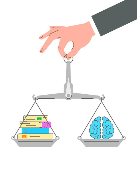 Balanzas con libros de papel y cerebro — Vector de stock