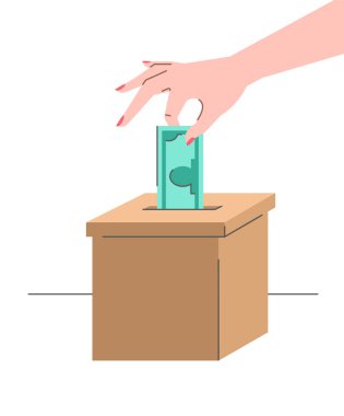 Bir dolar ve karton kutuyla bağış konsepti.