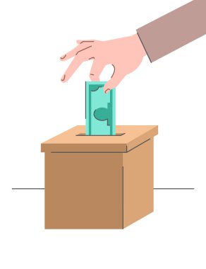 Bir dolar ve karton kutuyla bağış konsepti.