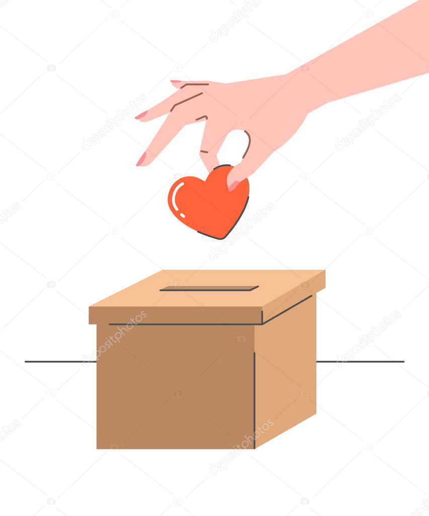 Charity donation concept with heart and carton box