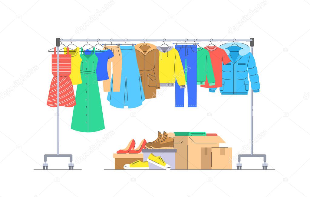 Donation clothes and shoes with hanger rack