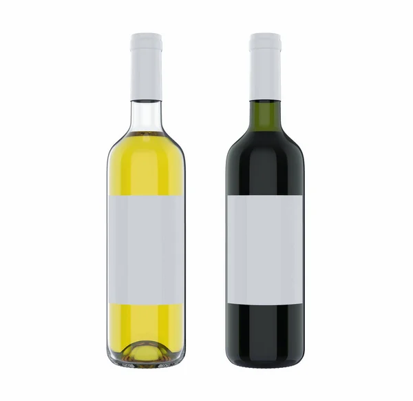 Garrafa Vinho Branco Vermelho Isolado Fundo Branco Ilustração Mockup — Fotografia de Stock
