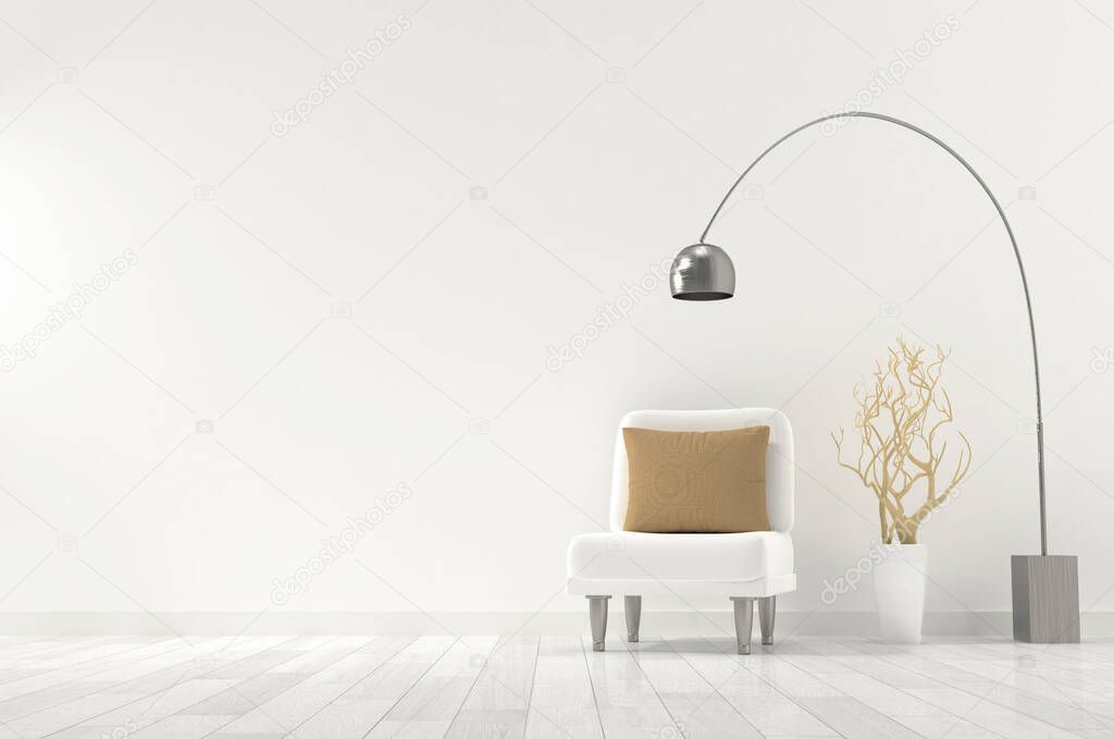 Living room interior design mockup, 3D rendering illustration