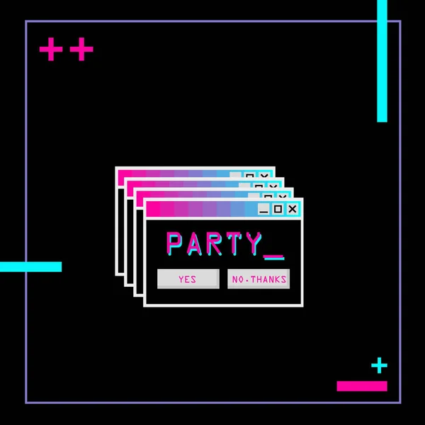 Siyah arkaplanda Retro synthwave tarzı parti davetiyesi