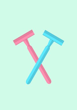 Pastel pink and blue blade razors minimal concept on light green background