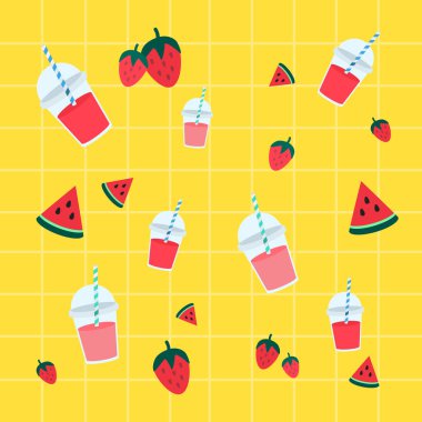 Tropik yaz karpuzu ve çilekli smoothie arka planı