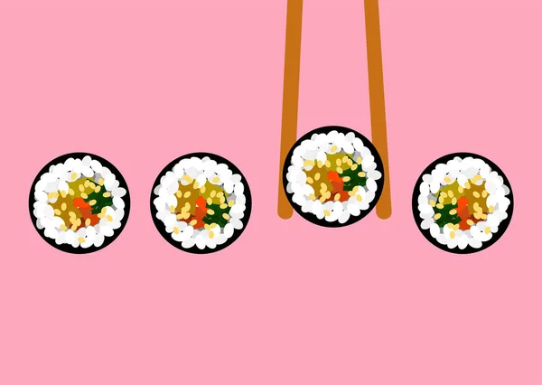 Kimbap Korean sushi roll on pastel pink background
