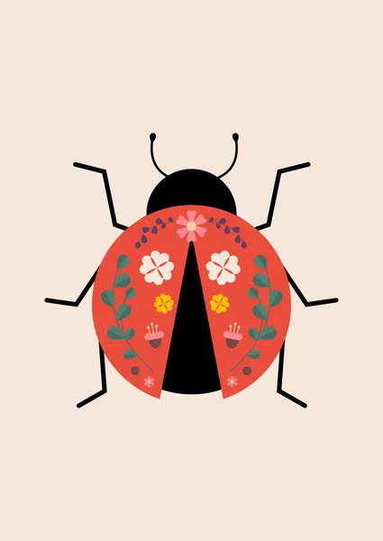 Red ladybug with flower and leaves prints