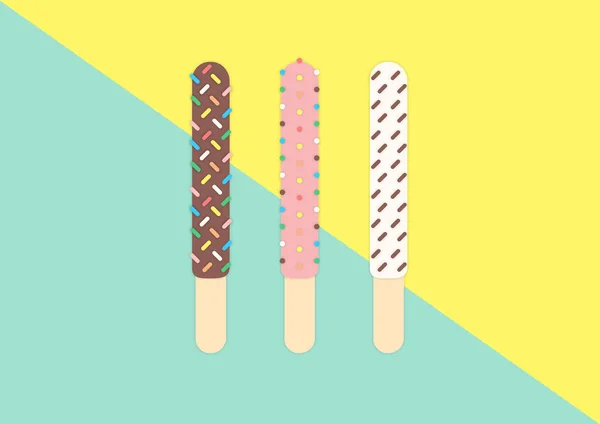 Pepero Ekmek Çubuğu. Çikolatayı gökkuşağı ışıltısıyla daldırdım. — Stok Vektör