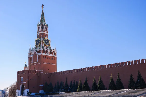 Palais Kremlin Moscou Tour Spasskaya Sur Place Rouge Place Centrale — Photo