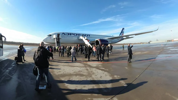 Sankt Petersburg Rosja Marca 2020 Airbus A350 900 Aeroflot Pasażerowie — Zdjęcie stockowe