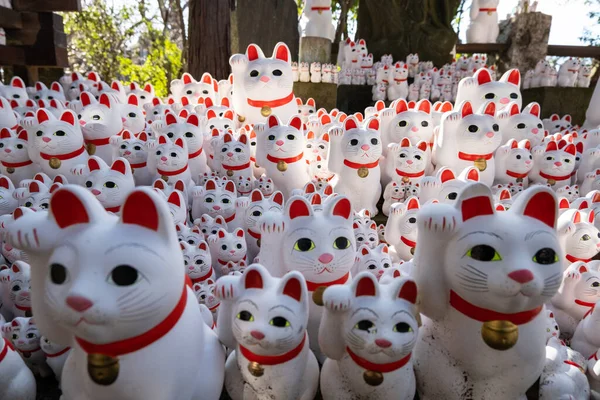 고토쿠 사원에 고양이 조각상 Cat Maneki Neko Figures Maneki Neko — 스톡 사진