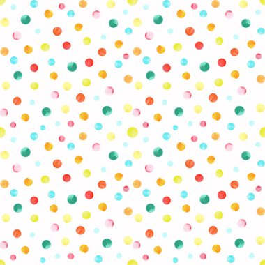 Renkli konfetiyle kusursuz desen. Beyaz arka planda elle boyanmış suluboya resimler. Paskalya davetiyeleri ve dekorasyon için mükemmel..