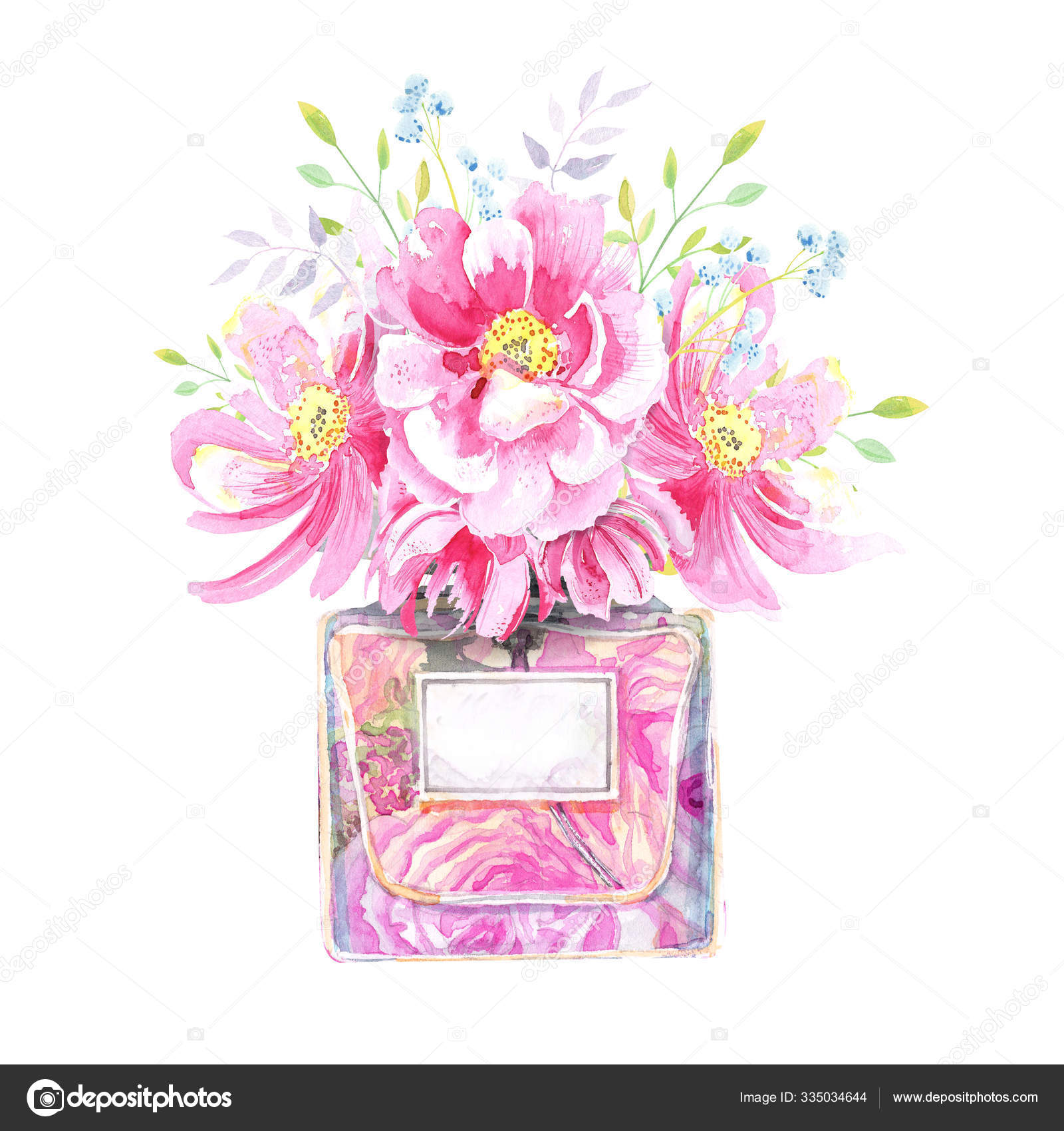 Vintage Perfume Bottle Pink Wild Roses Leaves Floral Elements Isolated  Stock Illustration by ©Evgenia_art #335034644