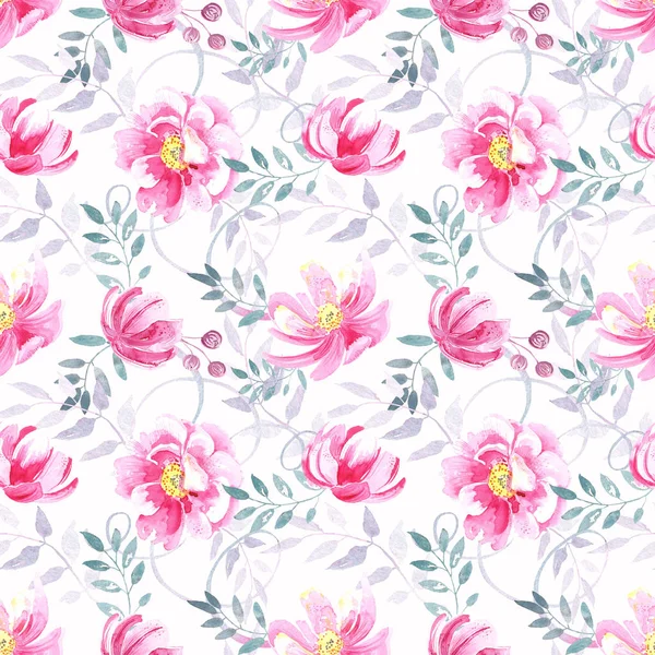 Seamless Pattern Wild Pink Roses Elegant Pastel Floral Elements White — Stock Photo, Image