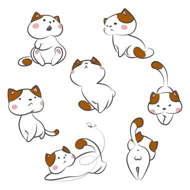 Çizgi film kedileri. Şirin kedi yavruları farklı duygular