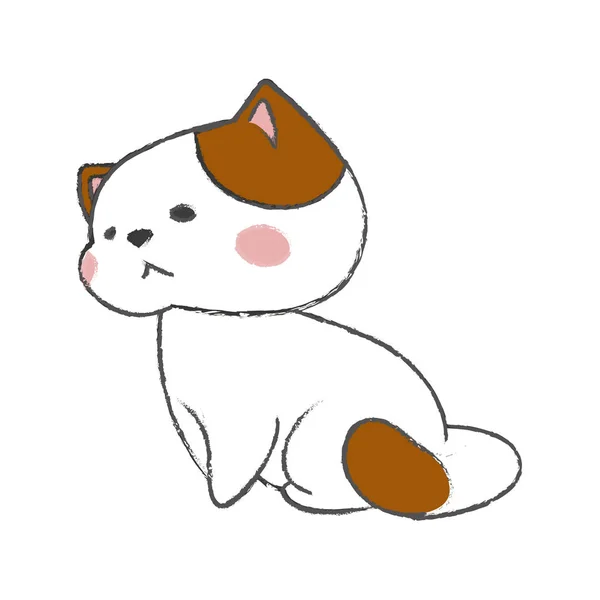 Cute White Cartoon Cat Cute Sad Kitten Kawaii Illustration — ストック写真