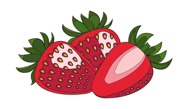 Ilustración Alimentos Fresas Maduras Bayas Rojas Jugosas Estampado Brillante Verano —  Fotos de Stock