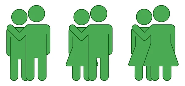Vector illustration. People icons set. Couples of people taking care. Hugged. LGBT Stock illustration. Pride. Family.
