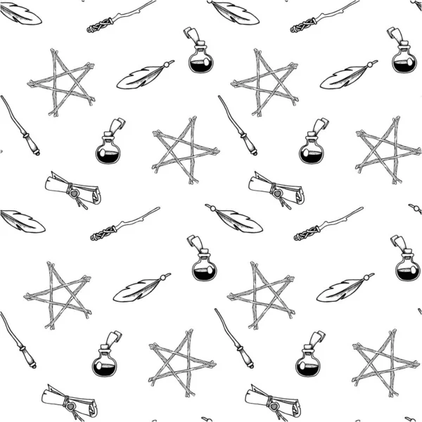 Nahtloser Hintergrund Hexerei Witka Und Heidnische Tradition Magische Gegenstände Handgezeichnete — Stockfoto