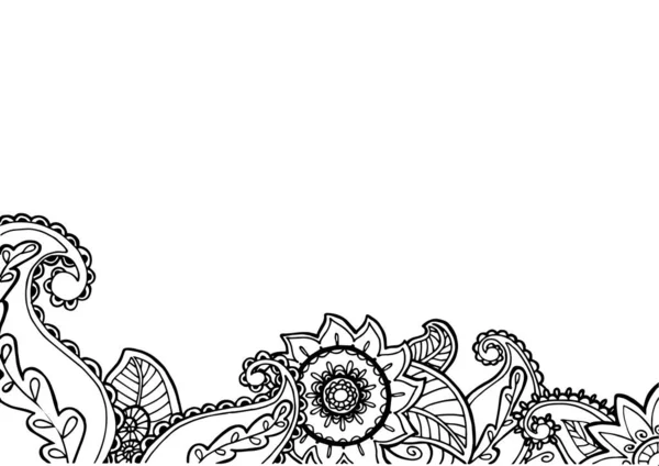 Handgezeichneter Horizontaler Hintergrund Floral Abstrakt Kreise Paisley Isoliert Auf Weißem — Stockfoto
