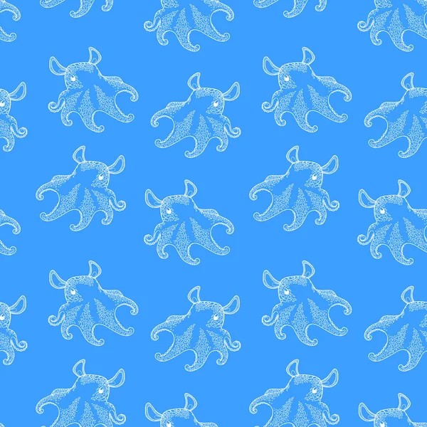 Seamless Pattern Octopus Dumbo White Outline Blue Background Print Baby — Stock Photo, Image