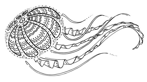 Vektorová Ilustrace Omalovánky Velká Medúza Černá Čára Mořská Sbírka Obyvatelé — Stock fotografie