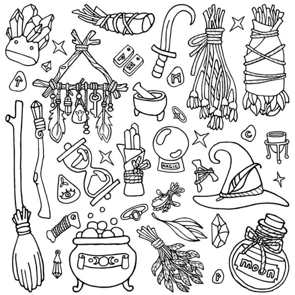 Волшебная бутылка. Надпись на луне на этикетке. Алхимия, духовность, оккультизм, татуировка, окраска. Изолированная иллюстрация. Раскрашивание страницы. Иллюстрация детских книг