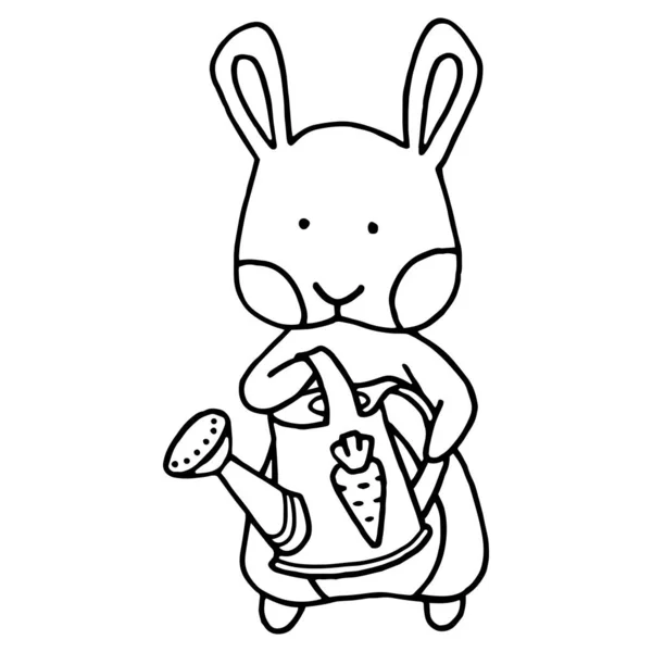 Hand Drawing Illustration Coloring Page Cartoon Rabbit Watering Can Rabbit — 스톡 사진