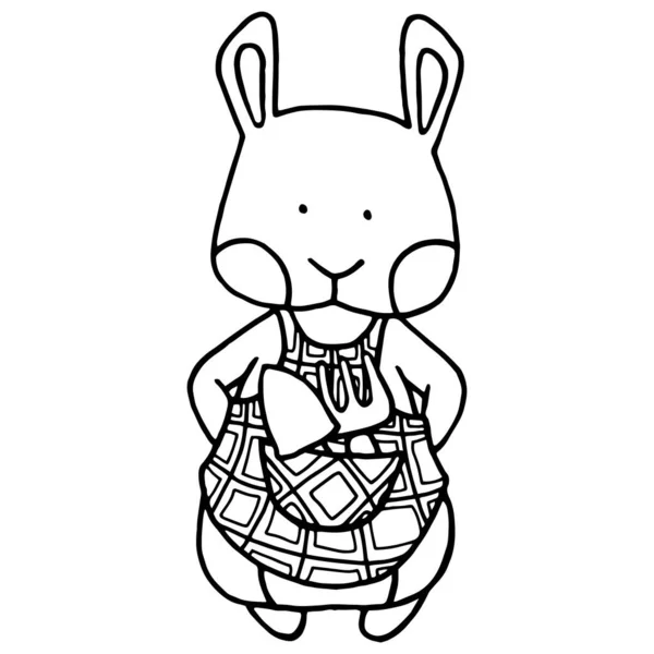 Ручний Малюнок Ілюстрації Розмальовка Сторінка Мультяшний Кролик Фартуху Кролик Садівник — стокове фото