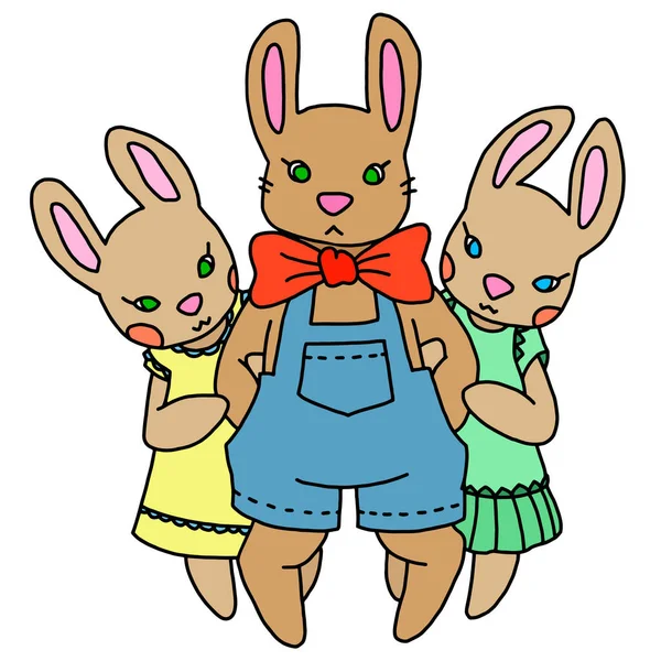 Hand Drawing Illustration Cartoon Rabbits Brother Sisters Rabbits Illustration Children — Stock Photo, Image