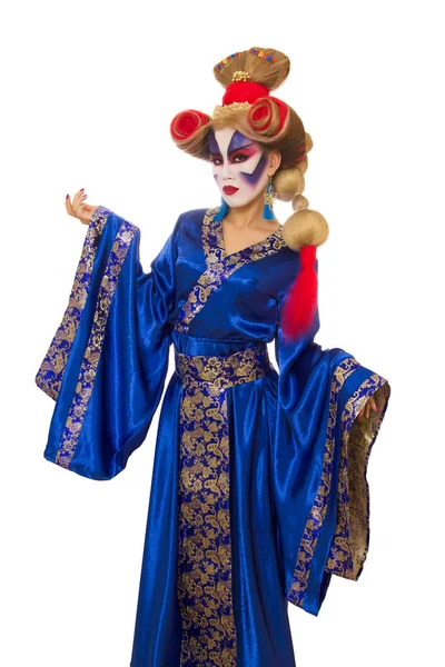 Beyaz arka plan üzerinde geleneksel Çince kılık kız