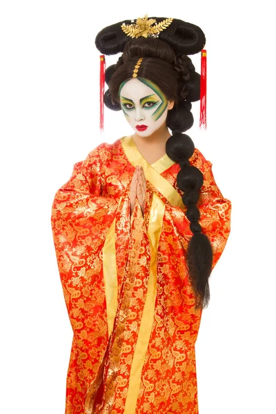 Beyaz arka plan üzerinde geleneksel Çince kılık kız