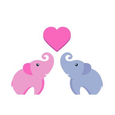 Fil logosu. Şirin filler. Vektör çizimi, izole edilmiş arkaplan