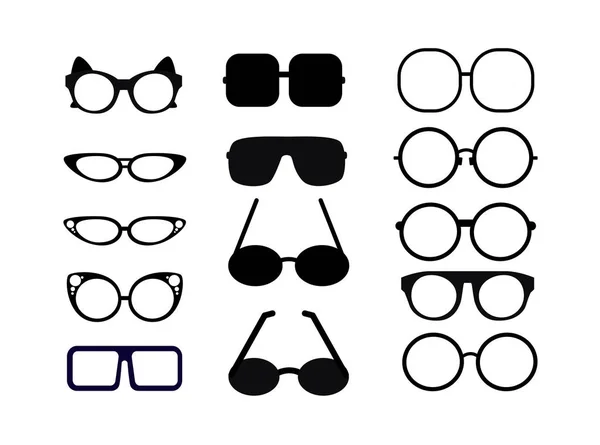 Zestaw Różnych Okularów Odizolowany Sylwetka Okularów Wektorowych Białym Tle Ikony — Wektor stockowy