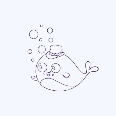 Mavi balina - çizgi film tarzı. İzole edilmiş arkaplanın vektör illüstrasyonu