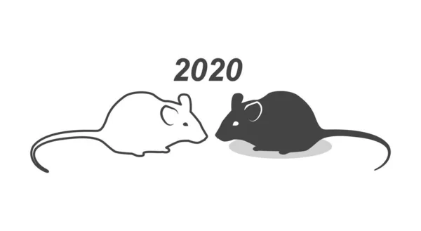 鼠标的轮廓。 2020年新年图解。 病媒隔离背景. — 图库照片
