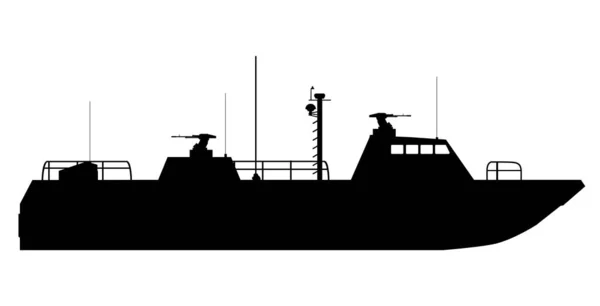 Silhouet van oorlogsschip, boot. vectorillustratie geïsoleerde achtergrond — Stockvector