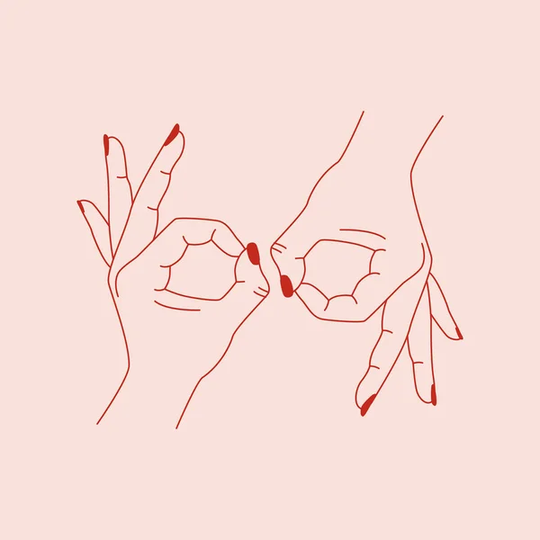 woman making glasses with hands. vector logo in linear style - hands and stars, heart abstract symbol for cosmetics and packaging, tattoo design or stickers in modern minimal style.