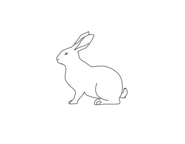 Tavşanın vektör doğrusal silueti. Beyaz arka planda izole edilmiş. Paketleme, logo veya simge tasarımı için