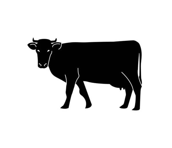 Sílhueta vetorial de uma vaca. Isolado em fundo branco. Para embalagem, logotipo ou design de ícone . — Vetor de Stock