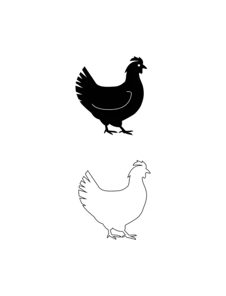 Silueta vectorial de pollo, gallo, ganso. Aislado sobre fondo blanco. Para un icono o logotipo o diseño de empaque — Vector de stock