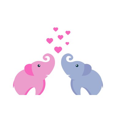 Fil logosu. Şirin filler. Vektör illüstrasyonu izole edilmiş arkaplan.