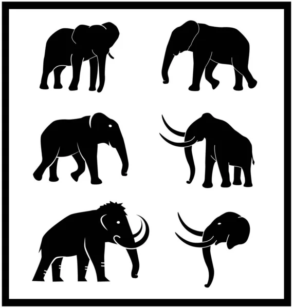 Silueta Elefante Logo Vector Ilustración Aislado Fondo Blanco Negro — Archivo Imágenes Vectoriales