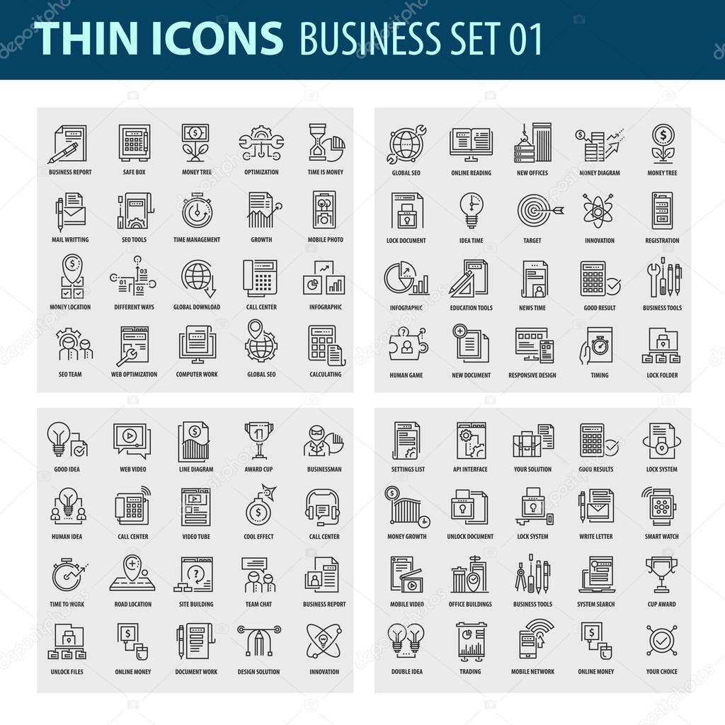 Modern thin line icons set for business