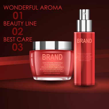 Doğal elemanları ile vektör gerçekçi Kozmetik Şişeler.